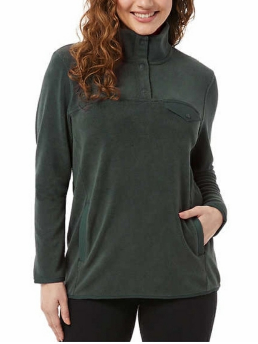 32 Degrees | Womens' Midweight Snap Arctic Fleece Pullover | Basil Green |